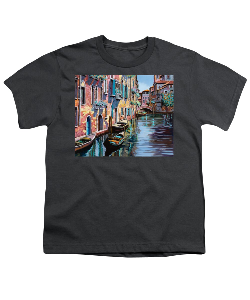 Venice Youth T-Shirt featuring the painting Venezia Tutta Rosa by Guido Borelli