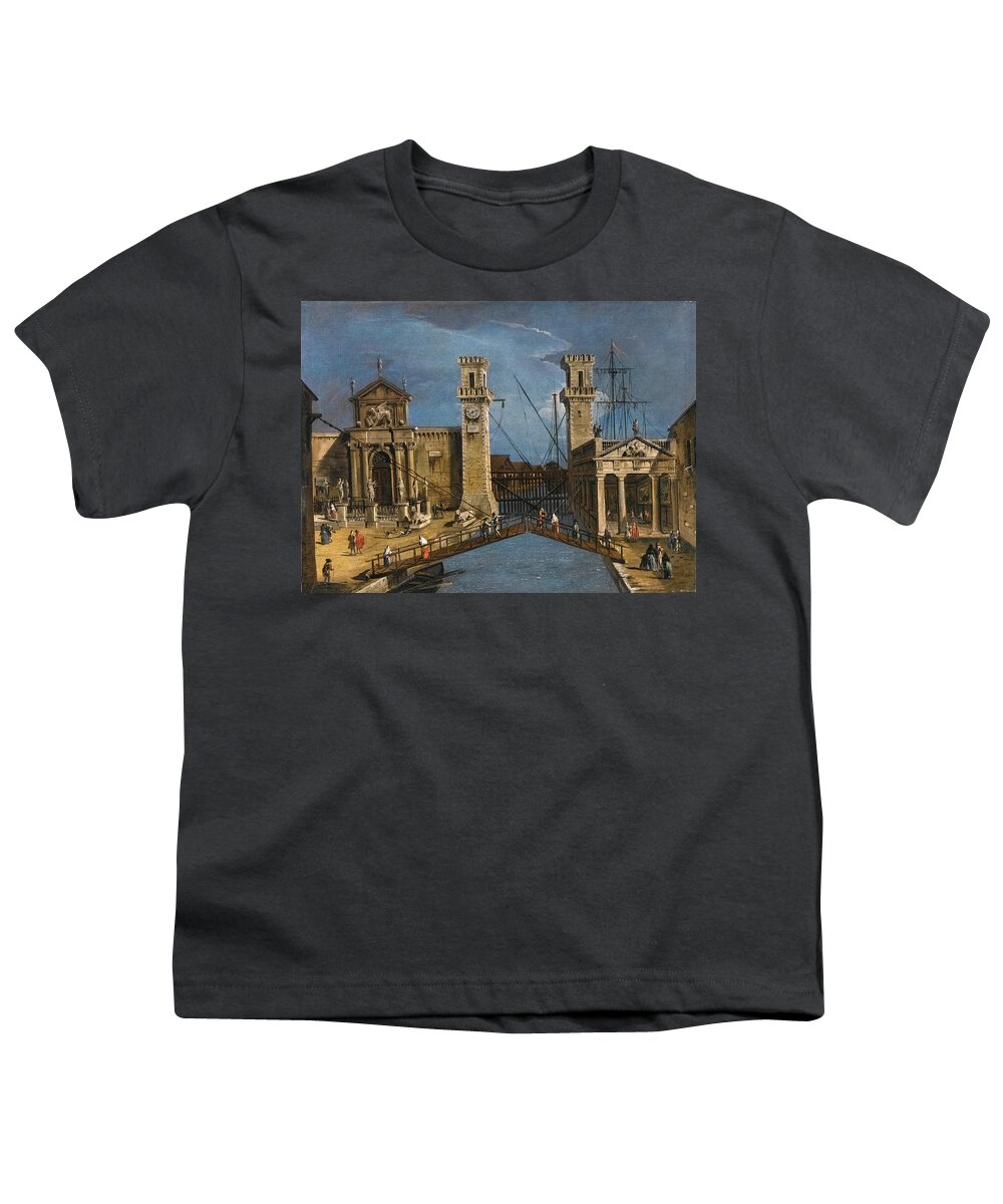 Circle Of Francesco Guardi Youth T-Shirt featuring the painting Venice the Entrance to the Arsenale by Circle of Francesco Guardi