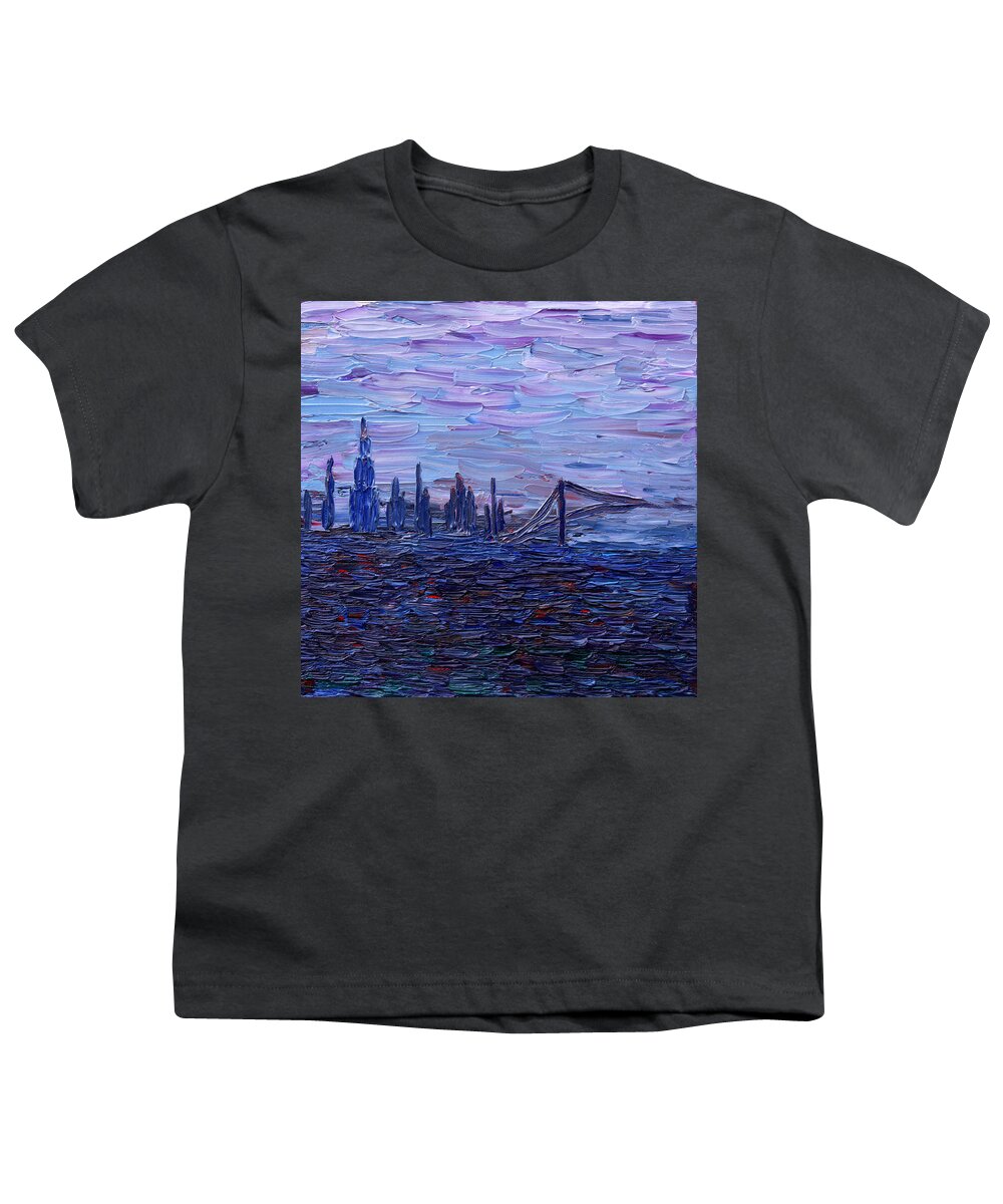 Nyc Youth T-Shirt featuring the painting View on New York by Vadim Levin