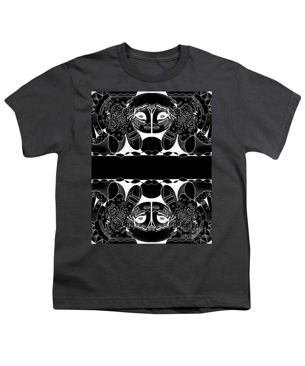 Black And White Youth T-Shirt featuring the digital art Visions and Reversals by Helena Tiainen