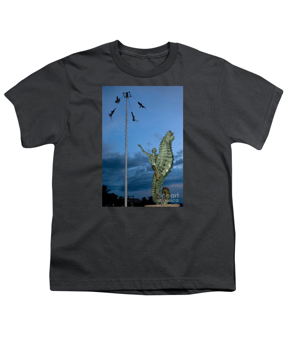Puerto Vallarta Youth T-Shirt featuring the photograph Voladores of Papantla in Puerto Vallarta by Anthony Totah
