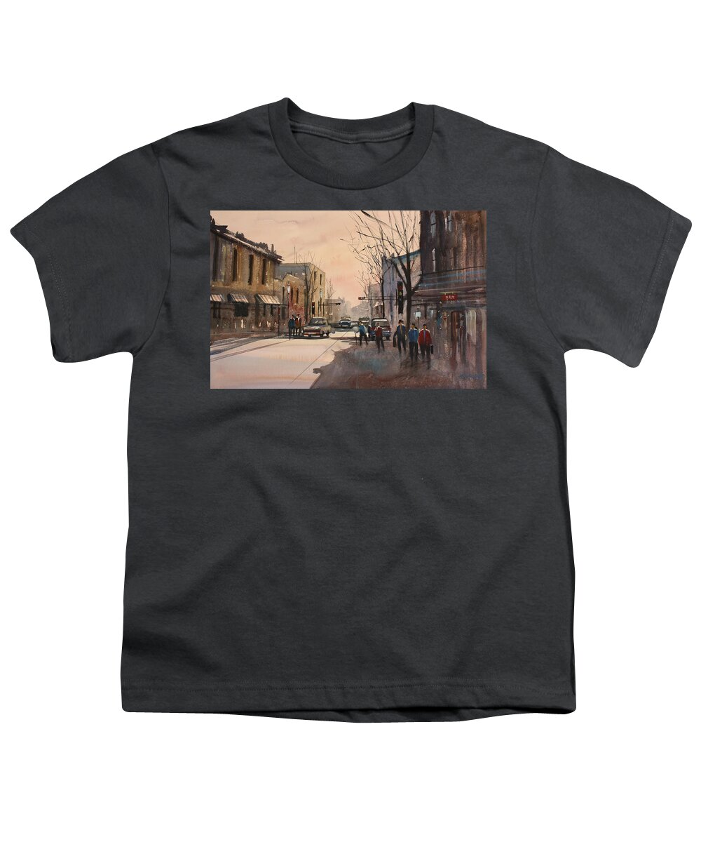 Watercolor Youth T-Shirt featuring the painting Walking in the Shadows - Fond du Lac by Ryan Radke