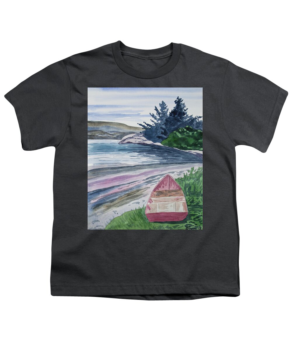 Art Youth T-Shirt featuring the painting Watercolor - New Zealand Harbor by Cascade Colors