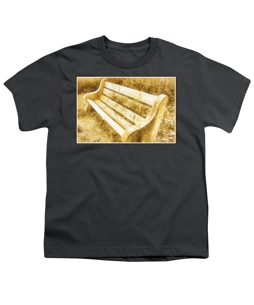 Weather-beaten Youth T-Shirt featuring the photograph Weatherbeaten Wooden Bench by A Macarthur Gurmankin