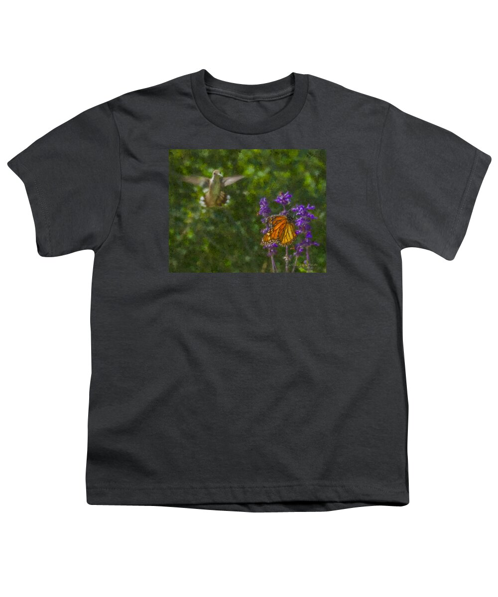 Hummingbird Youth T-Shirt featuring the painting Welcome Vistors by Bill McEntee