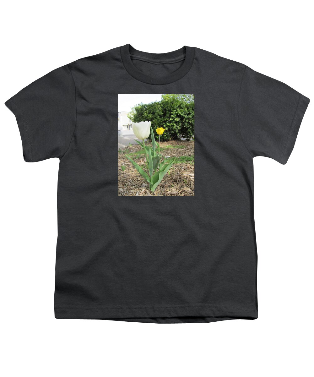 Photography Youth T-Shirt featuring the painting White and Yellow tulips by Glenda Crigger