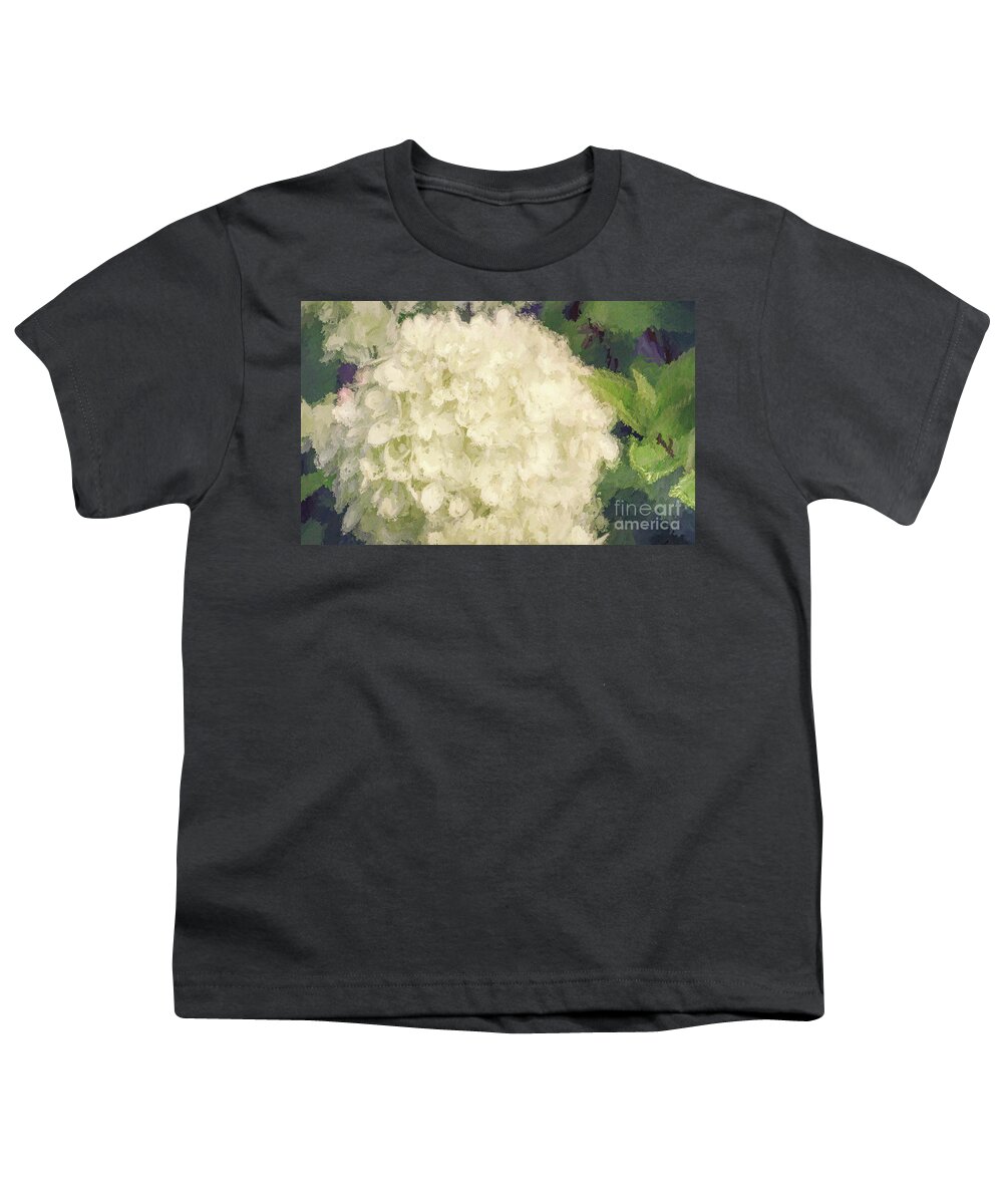 Flower Youth T-Shirt featuring the photograph White Hydrangeas - Bring on Spring Series by Andrea Anderegg