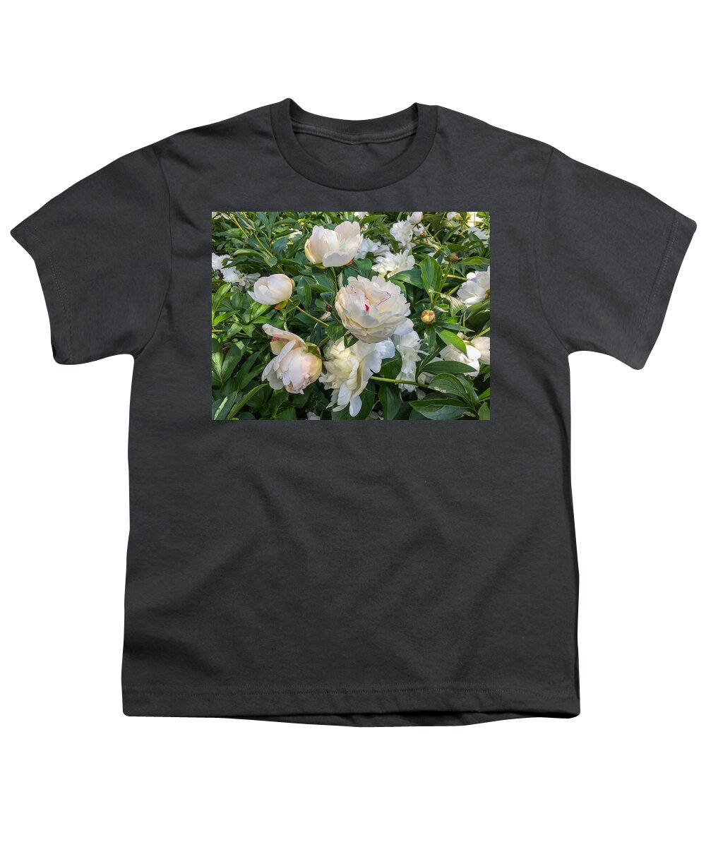 White Peonies Youth T-Shirt featuring the photograph White Peonies in North Carolina by Chris Berrier