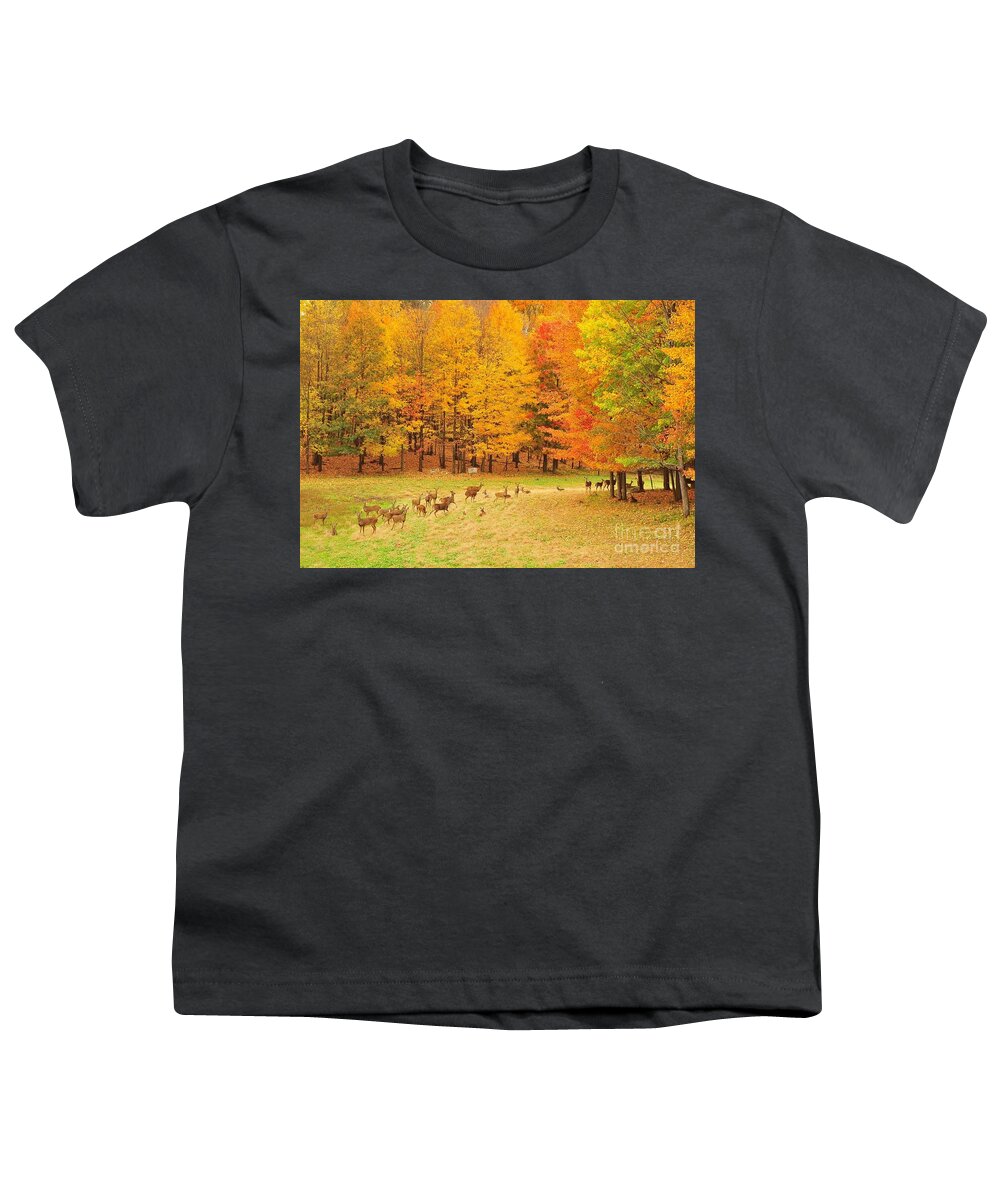 Deer Youth T-Shirt featuring the photograph White Tail Deer in Autumn by Terri Gostola