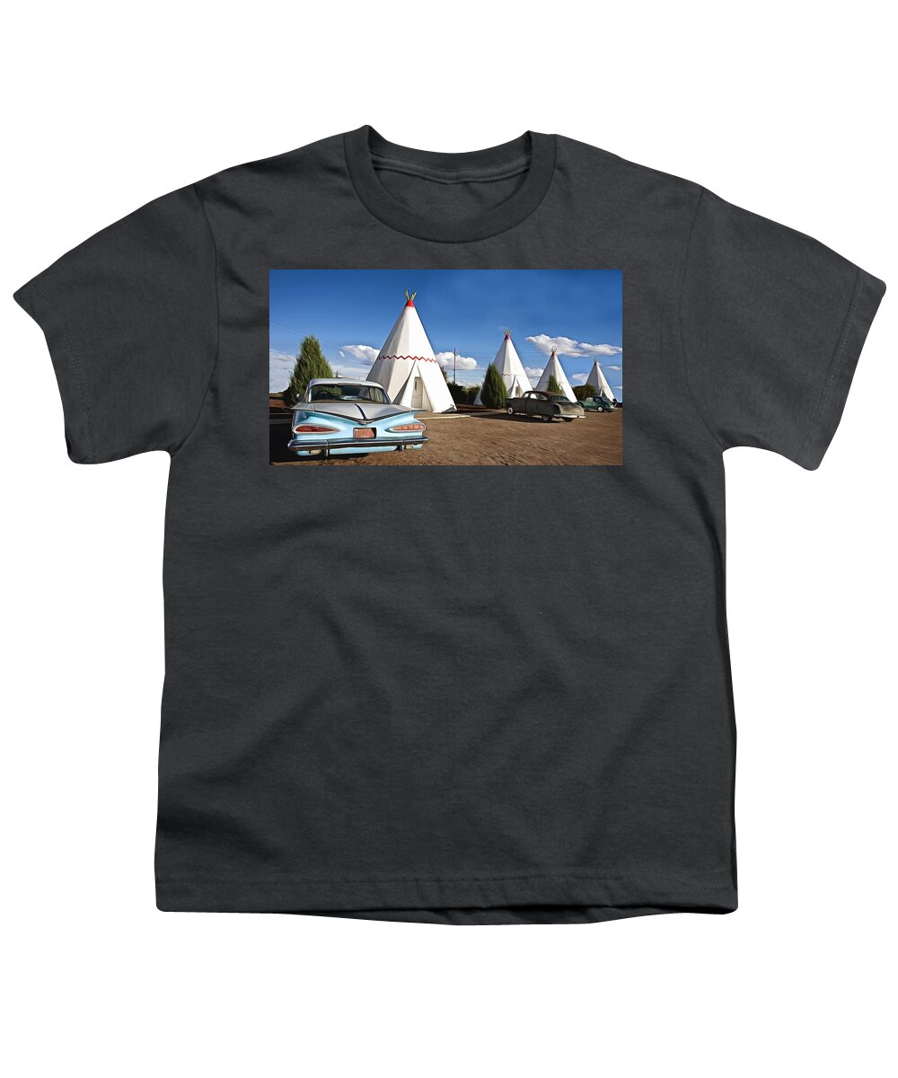 Route 66 Youth T-Shirt featuring the photograph Wigwam Motel Route 66 Holbrook Arizona by Carol Highsmith