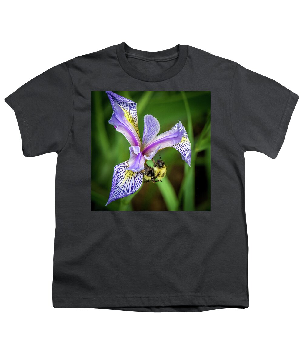 Wild Iris Youth T-Shirt featuring the photograph Wild Iris With Bee by Paul Freidlund