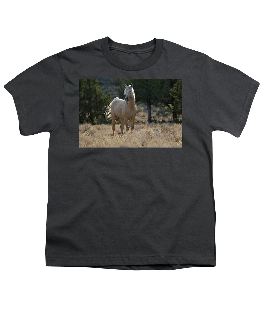 Wild Stallion Youth T-Shirt featuring the photograph Wild Stallion of The Steens by Steve McKinzie