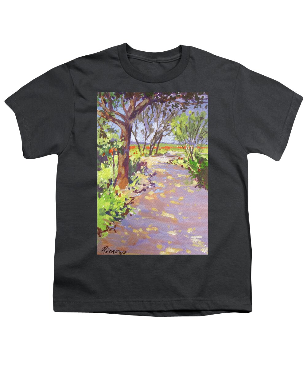 Landscape Youth T-Shirt featuring the painting Wildflower Garden Path, Fredericksburg by Rae Andrews