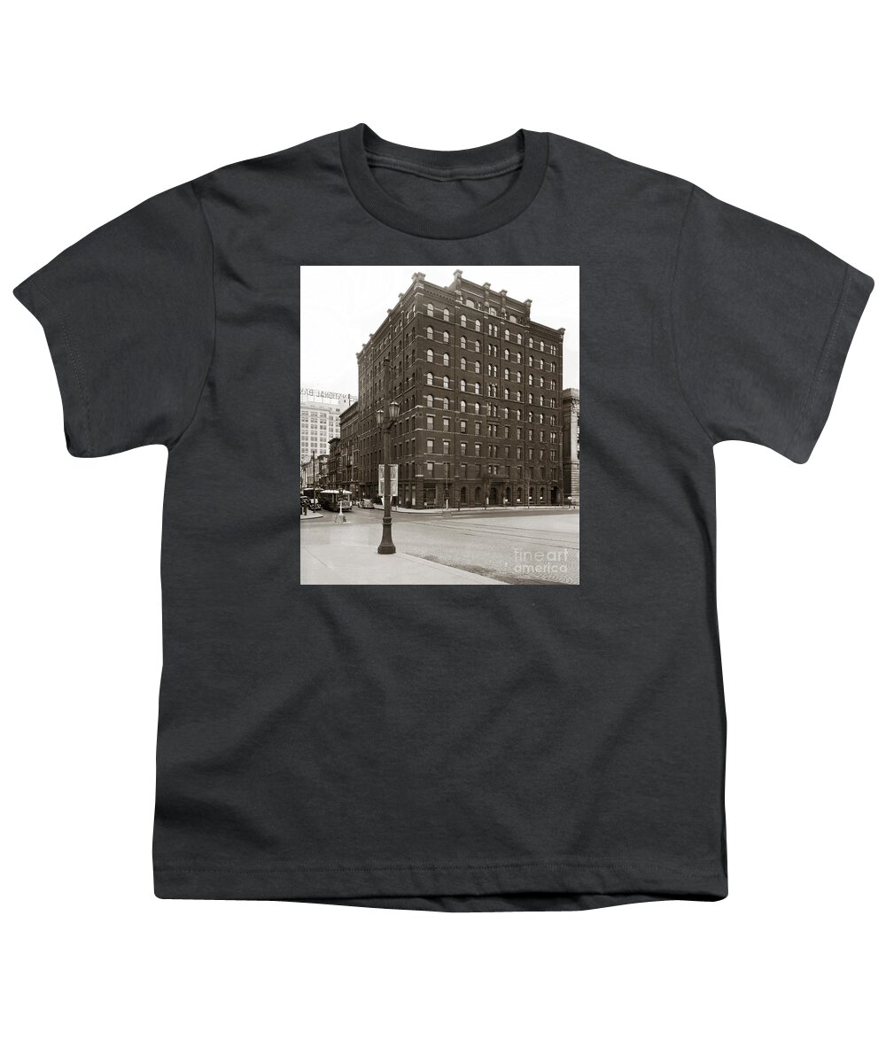 Wilkes Barre Youth T-Shirt featuring the photograph Wilkes Barre PA Hollenback Coal Exchange Building Corner of Market and River Sts April 1937 by Arthur Miller