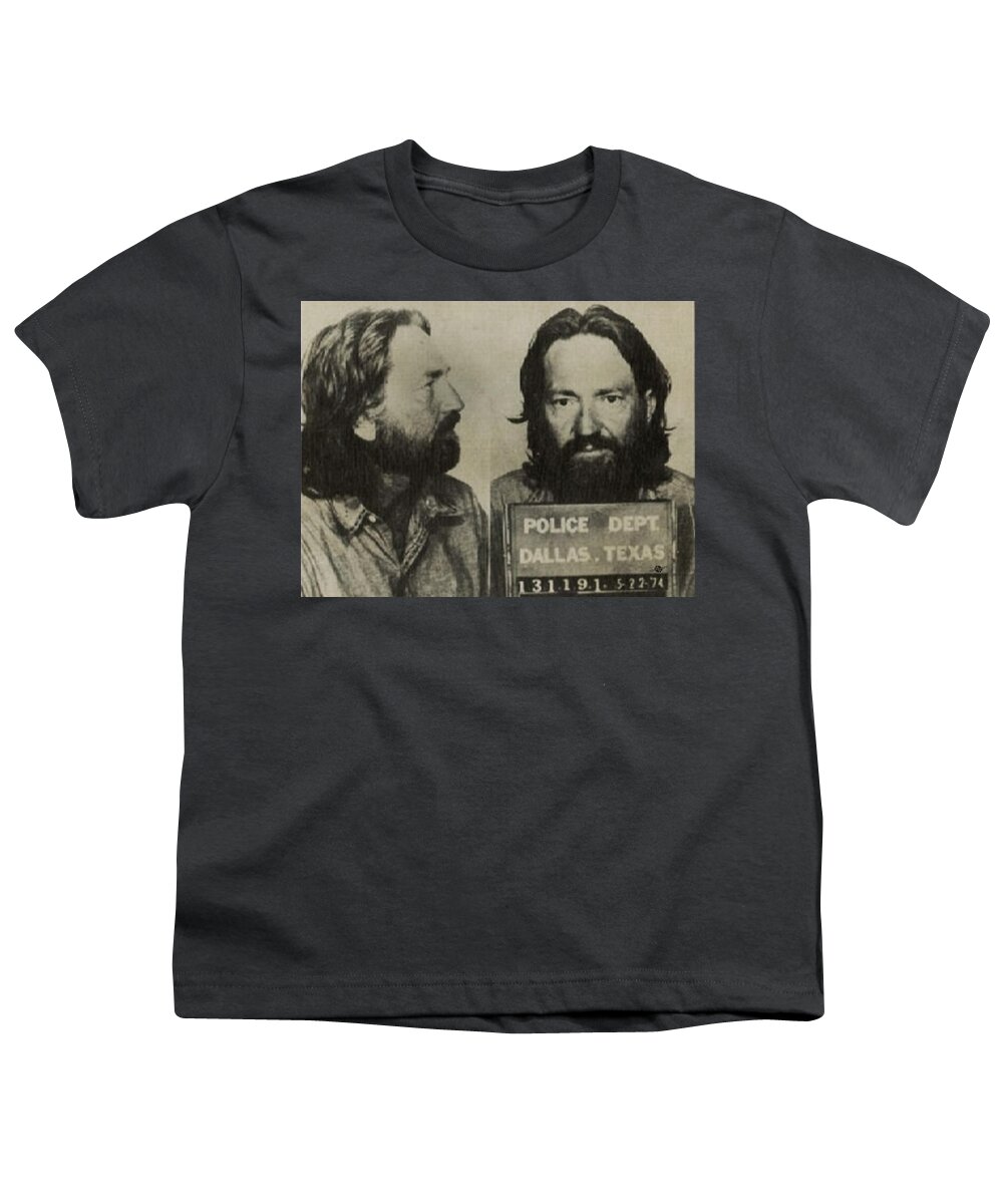 Willie Nelson Youth T-Shirt featuring the painting Willie Nelson Mug Shot Horizontal Sepia by Tony Rubino