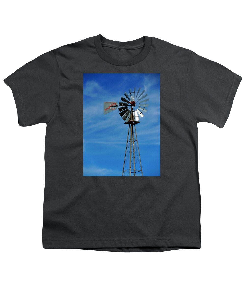 Wind Mill Pump In Usa Youth T-Shirt featuring the painting Wind mill pump in USA 4 by Jeelan Clark