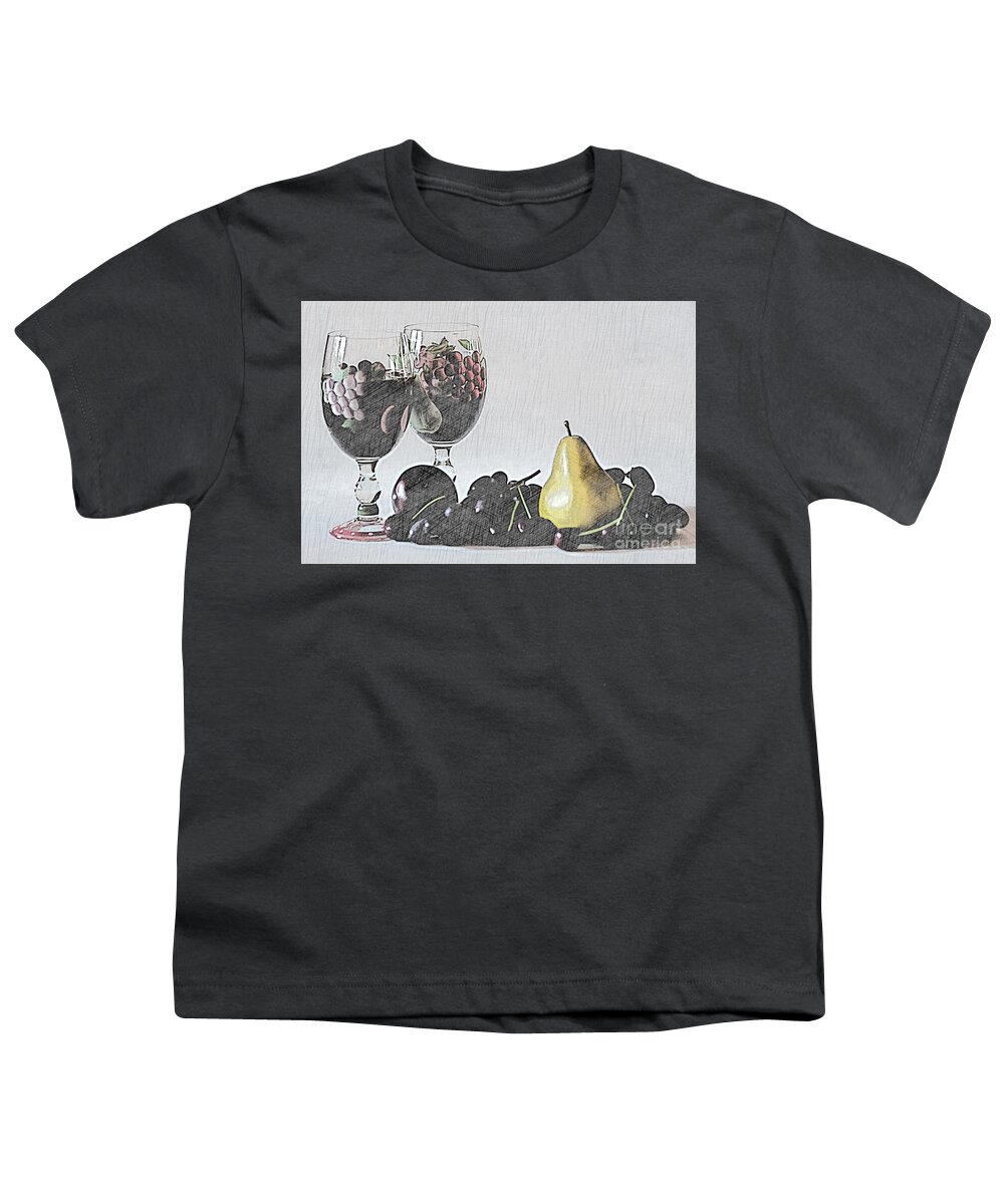 Wine Youth T-Shirt featuring the mixed media Wine and Fruit by Sherry Hallemeier