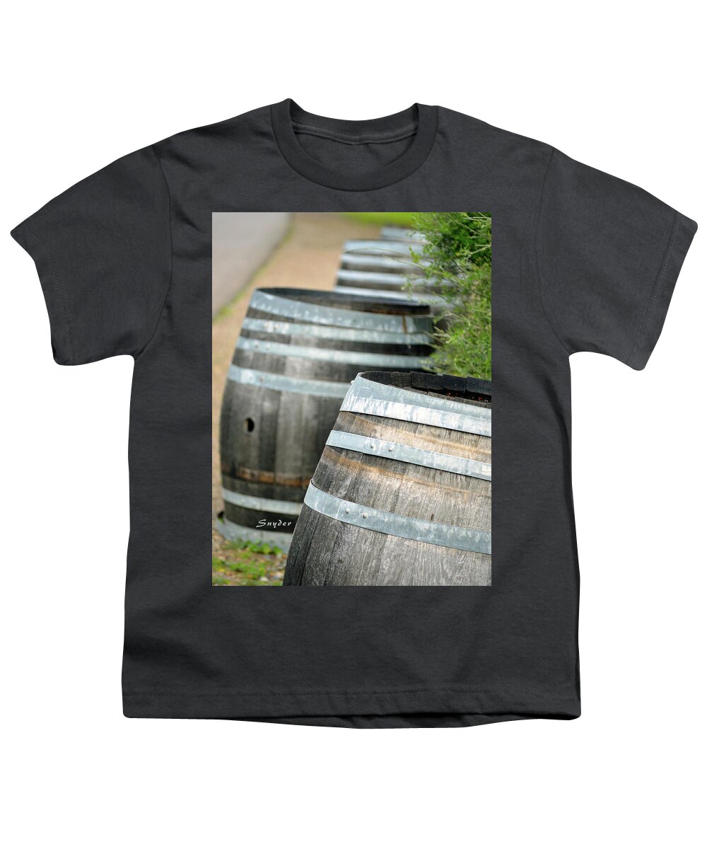Wine Barrels Youth T-Shirt featuring the photograph Wine Barrels Foxen Winery by Barbara Snyder
