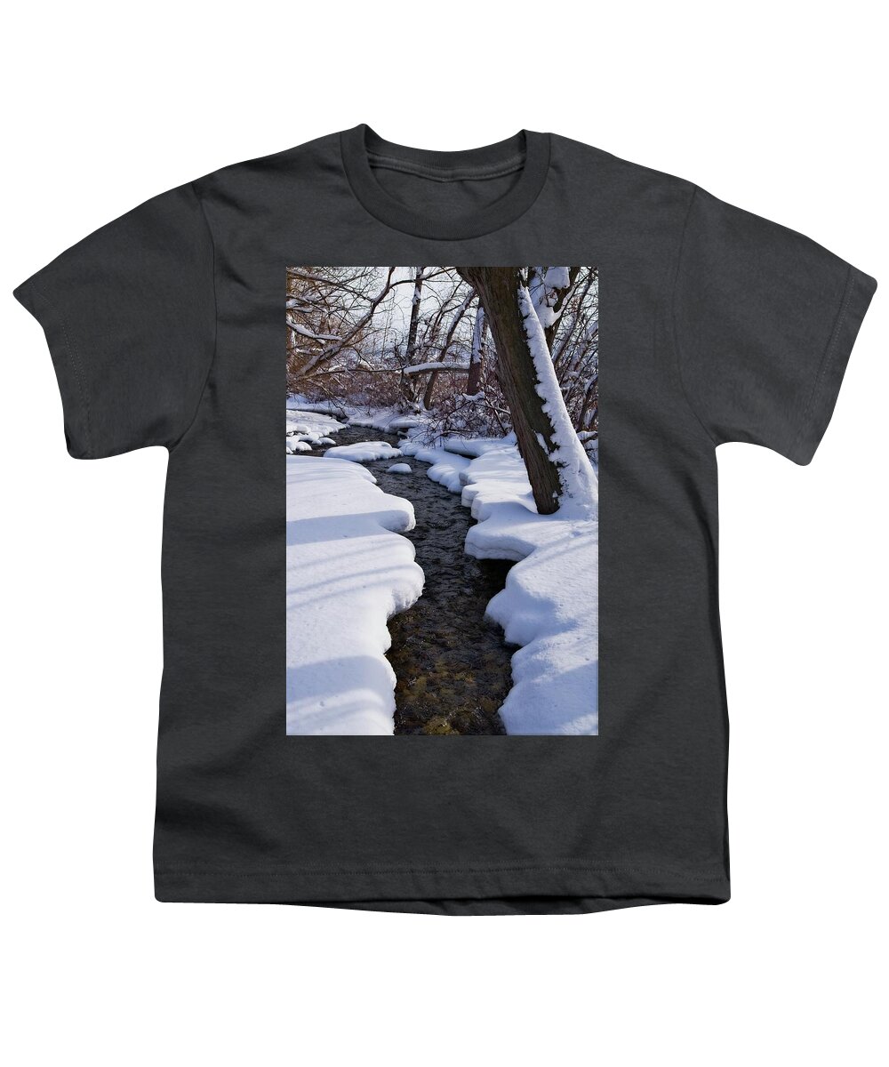 Landscape Youth T-Shirt featuring the photograph Winter Stream and Shadows by Allan Van Gasbeck