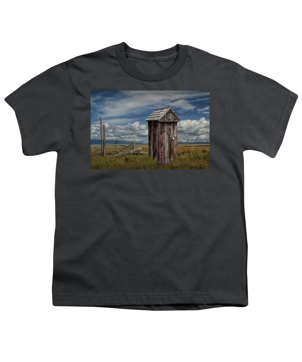 Wood Youth T-Shirt featuring the photograph Wood Outhouse out West by Randall Nyhof
