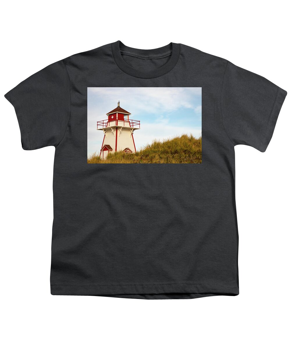Ann Of Green Gable Scenic Drive Youth T-Shirt featuring the photograph Wooden lighthouse on Prince Edwards Island by Karen Foley