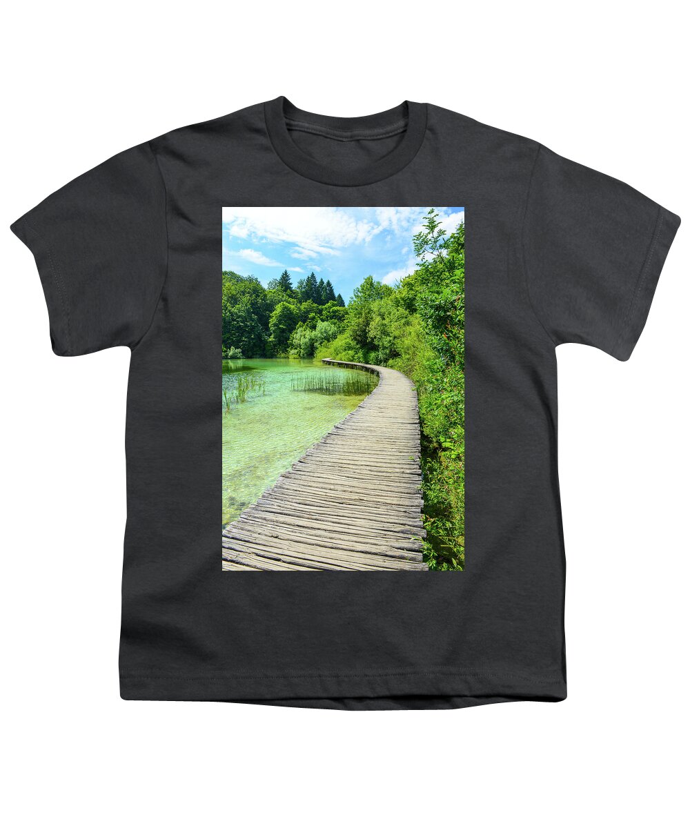 Green Youth T-Shirt featuring the photograph Wooden Path by Brandon Bourdages