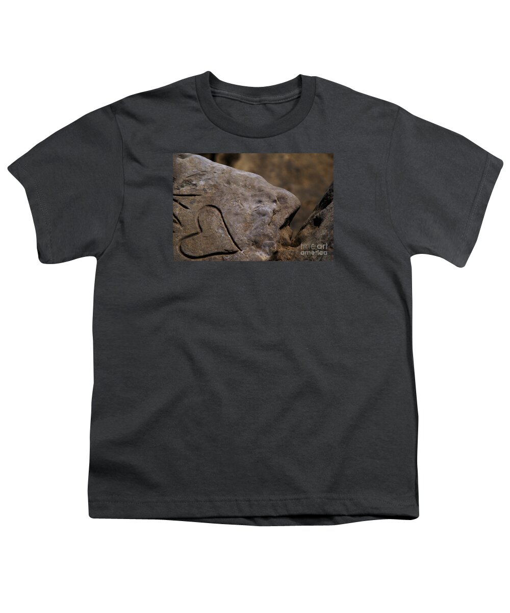 Beach Youth T-Shirt featuring the photograph Written In Stone by Linda Shafer