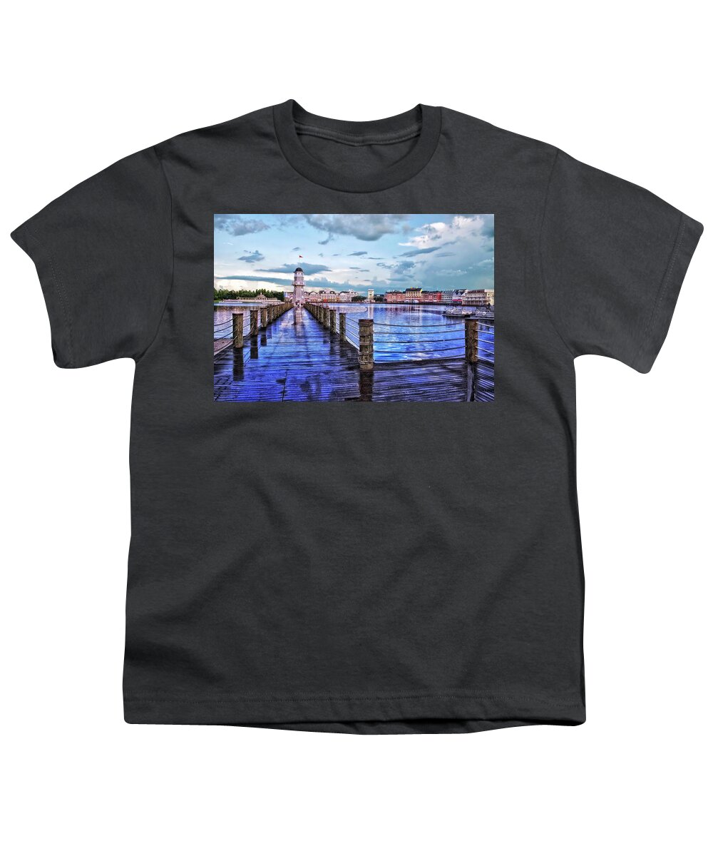 Lighthouse Youth T-Shirt featuring the photograph Yacht and Beach Club Lighthouse MP by Thomas Woolworth