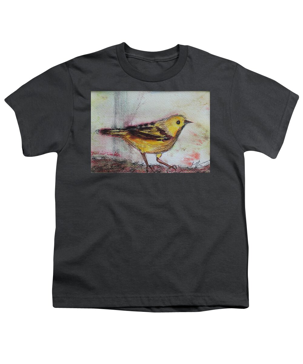 Songbird Youth T-Shirt featuring the painting Yellow Warbler by Ruth Kamenev