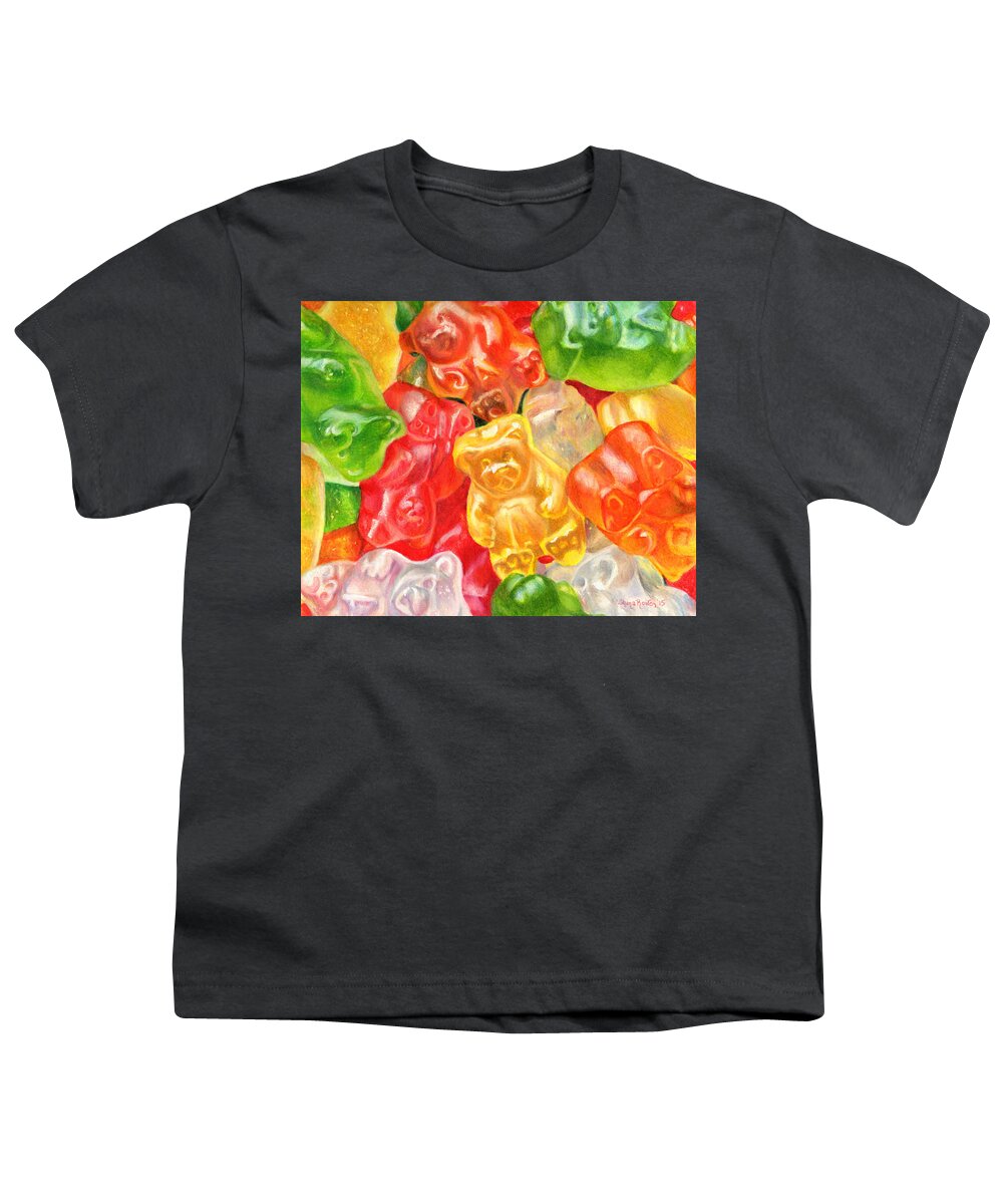 Bear Youth T-Shirt featuring the painting Yummy Gummies For Your Tummy by Shana Rowe Jackson