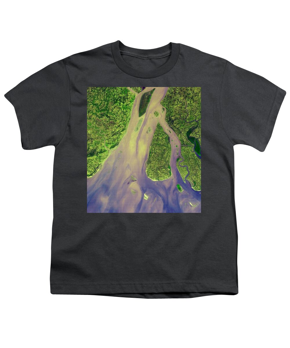 Earth Youth T-Shirt featuring the painting Hugli River, part of the Ganges Delta,, NASA #1 by Celestial Images