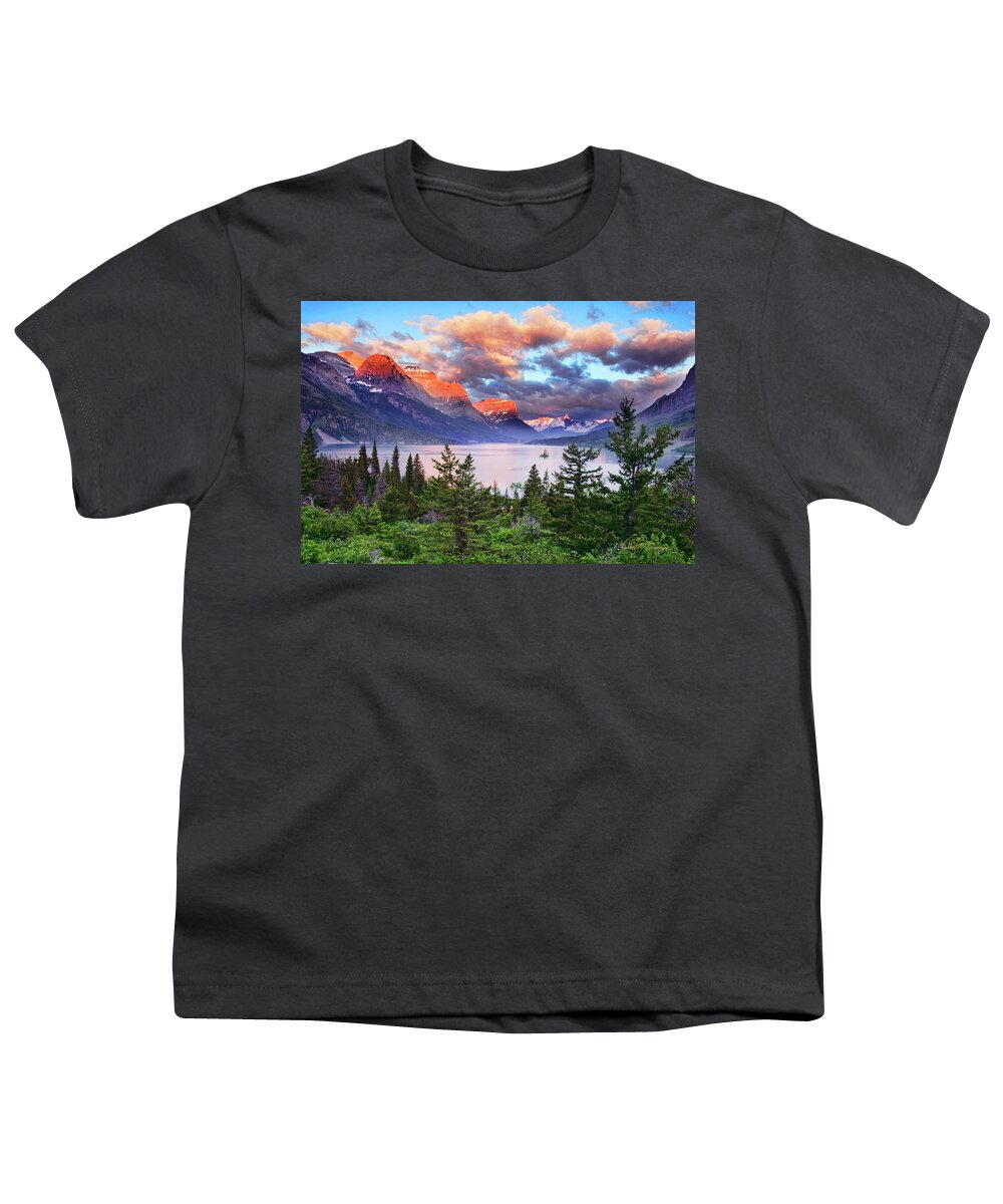 Glacier National Park Youth T-Shirt featuring the photograph Lake Mary Morning #1 by Dan McGeorge
