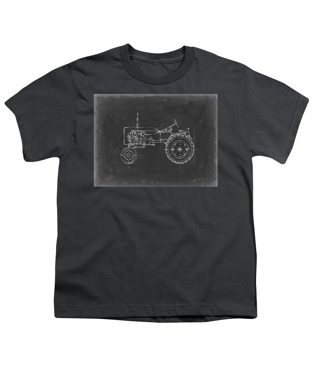 Transportation Youth T-Shirt featuring the painting Tractor Blueprint IIi #1 by Ethan Harper
