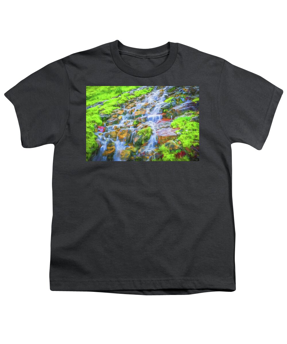 Waterfall Youth T-Shirt featuring the photograph Waterfall Triple Falls Glacier National Park 101 #1 by Rich Franco
