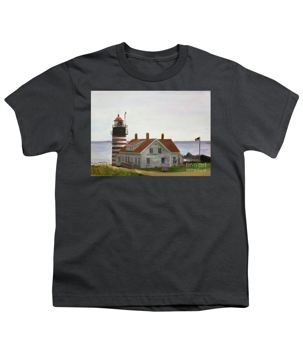 America Youth T-Shirt featuring the painting West Quoddy Head Lighthouse #1 by Donna Walsh