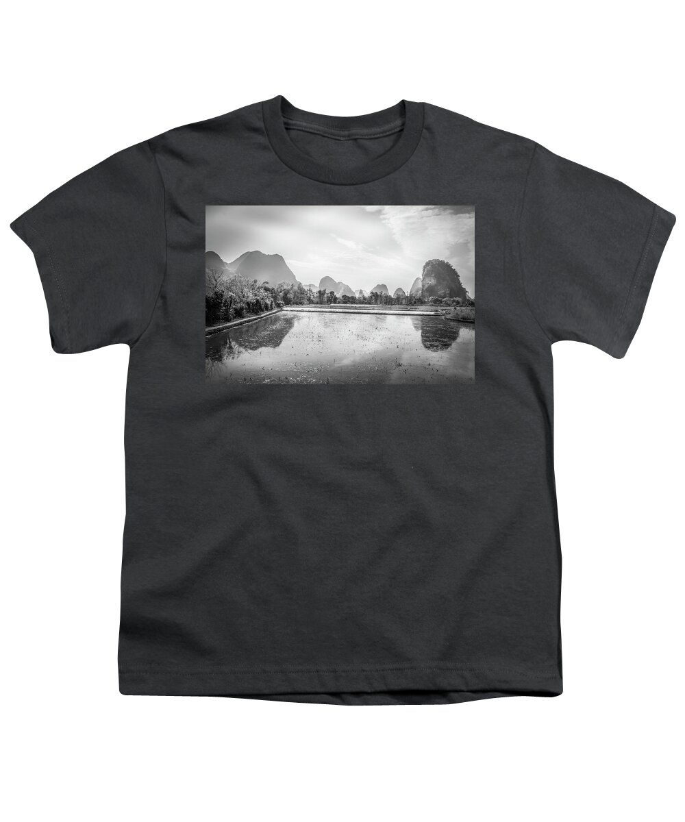 Black And Write Youth T-Shirt featuring the photograph The mountains and countryside scenery in spring #17 by Carl Ning