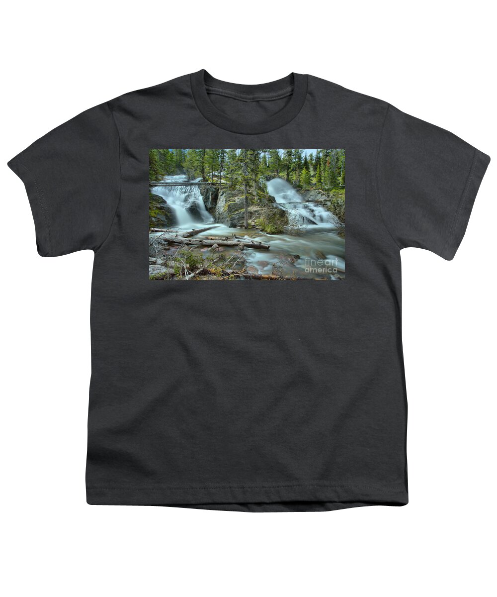 Twin Falls Youth T-Shirt featuring the photograph 2 Medicine Twin Falls by Adam Jewell