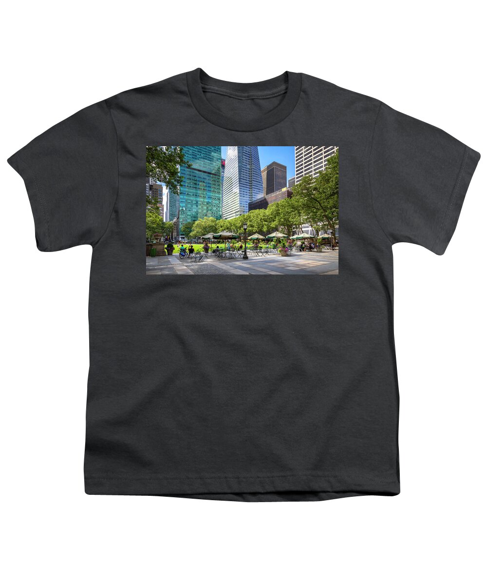 Estock Youth T-Shirt featuring the digital art Outdoor Seating, Bryant Park, Nyc #2 by Lumiere
