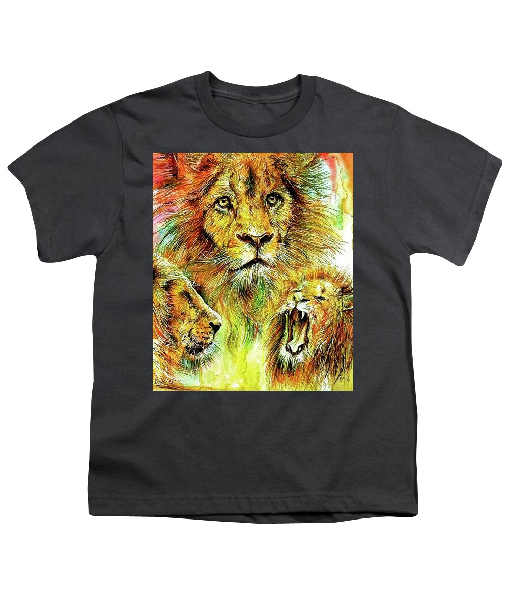 Lions Youth T-Shirt featuring the painting 3lions by Kevin Derek Moore