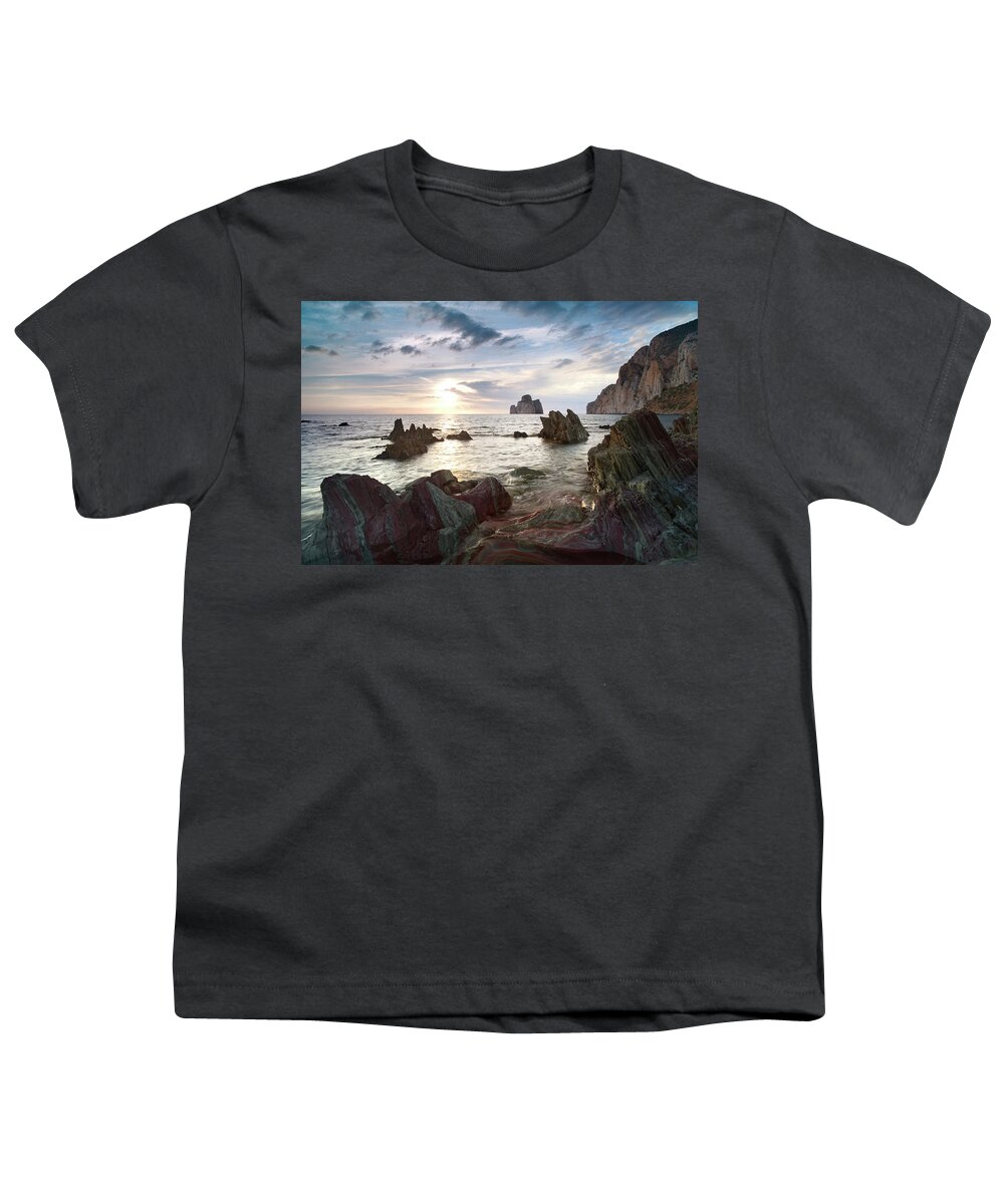 Estock Youth T-Shirt featuring the digital art Rocky Coast, Sardinia, Italy #4 by Alessandro Carboni