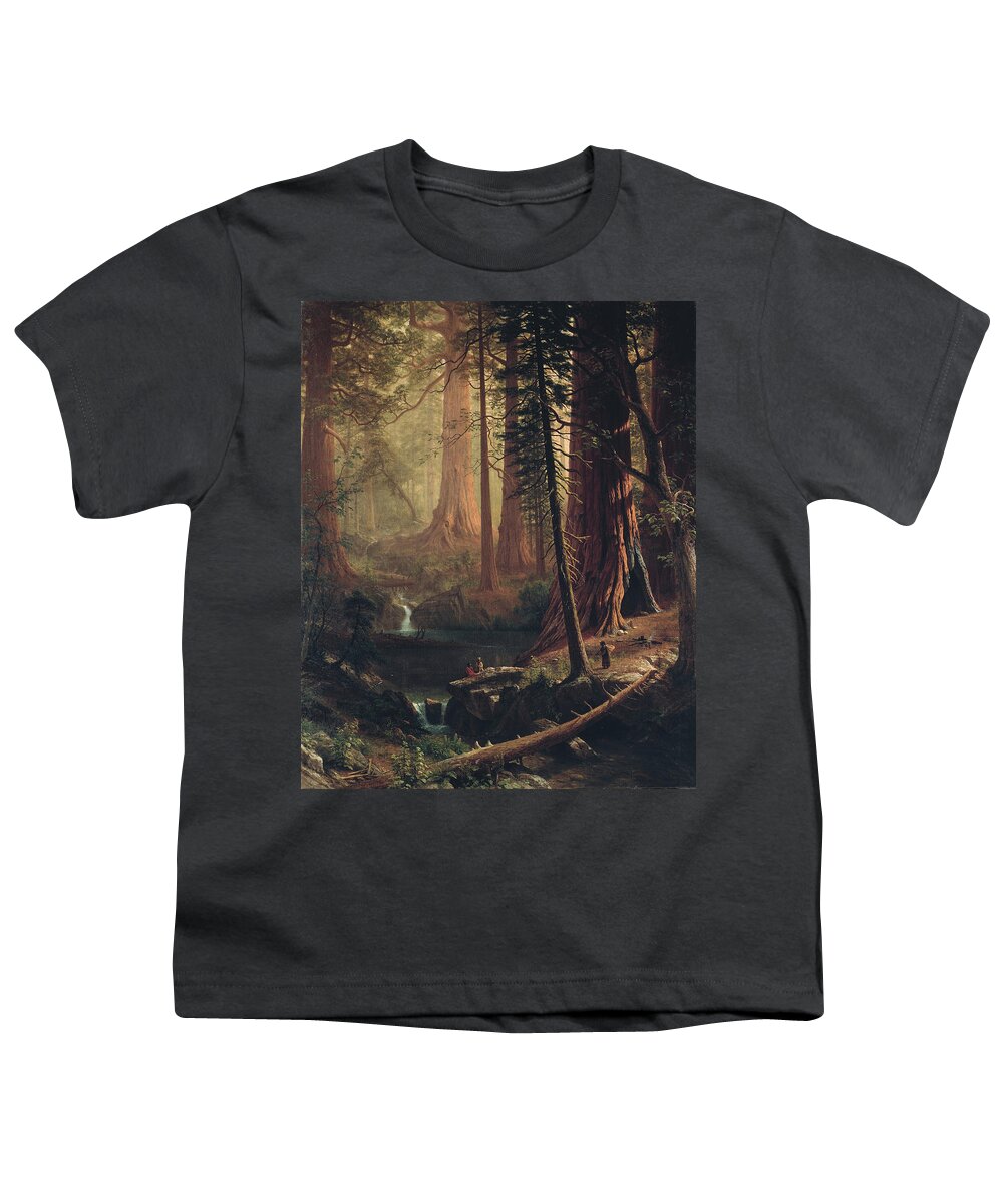 Albert Bierstadt Youth T-Shirt featuring the painting Giant Redwood Trees of California #14 by Albert Bierstadt
