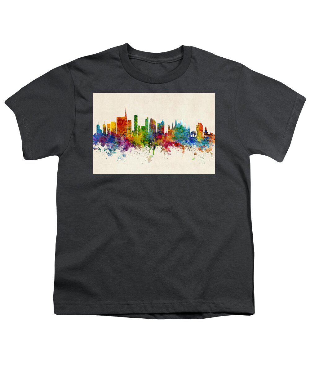 Milan Youth T-Shirt featuring the digital art Milan Italy Skyline #5 by Michael Tompsett