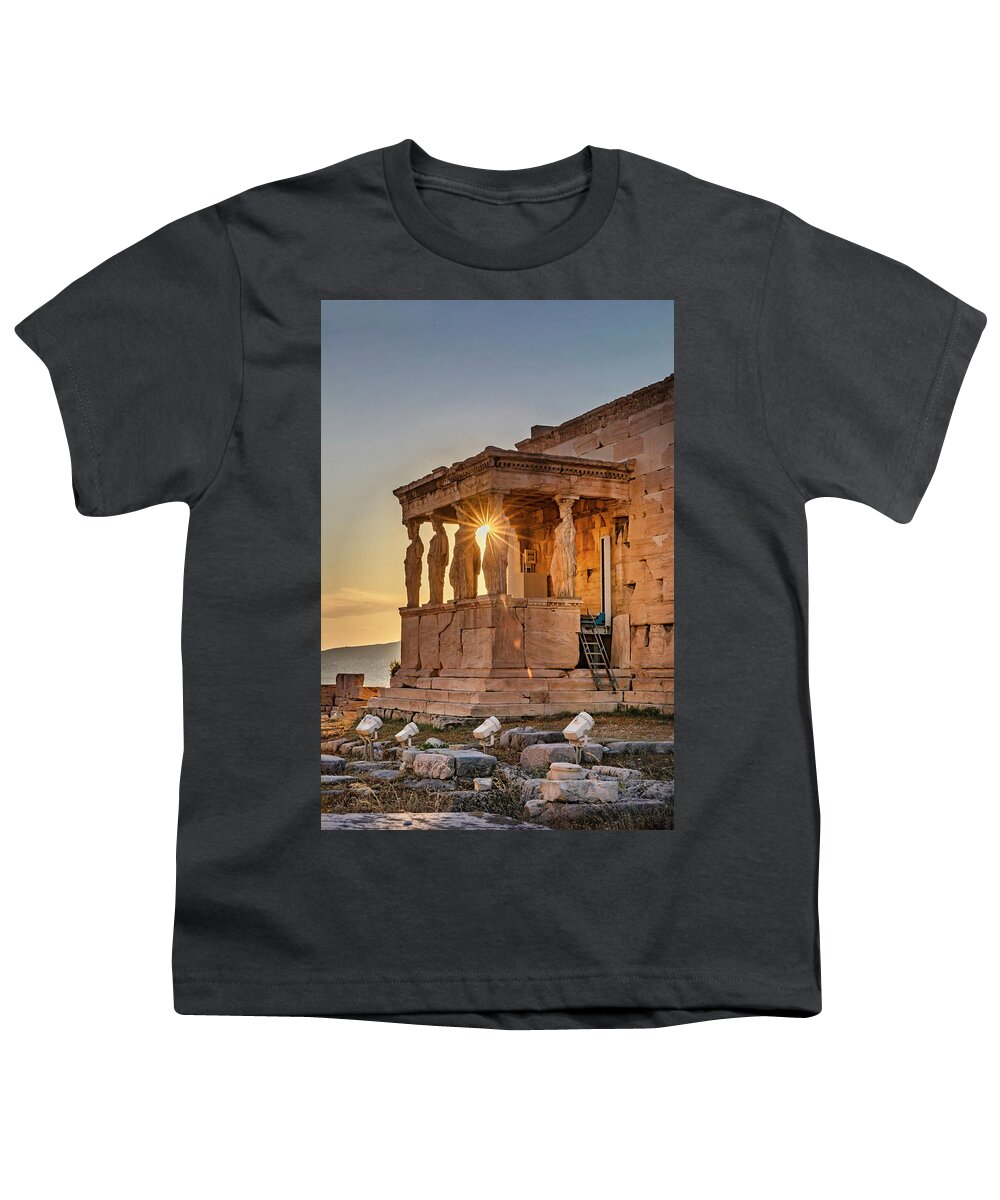 Estock Youth T-Shirt featuring the digital art Temple At Acropolis, Athens, Greece #5 by Claudia Uripos
