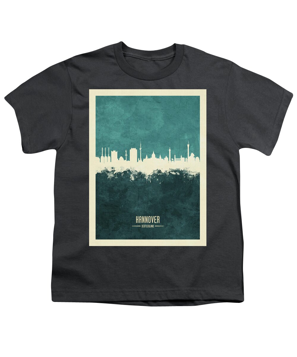 Hannover Youth T-Shirt featuring the digital art Hannover Germany Skyline #6 by Michael Tompsett