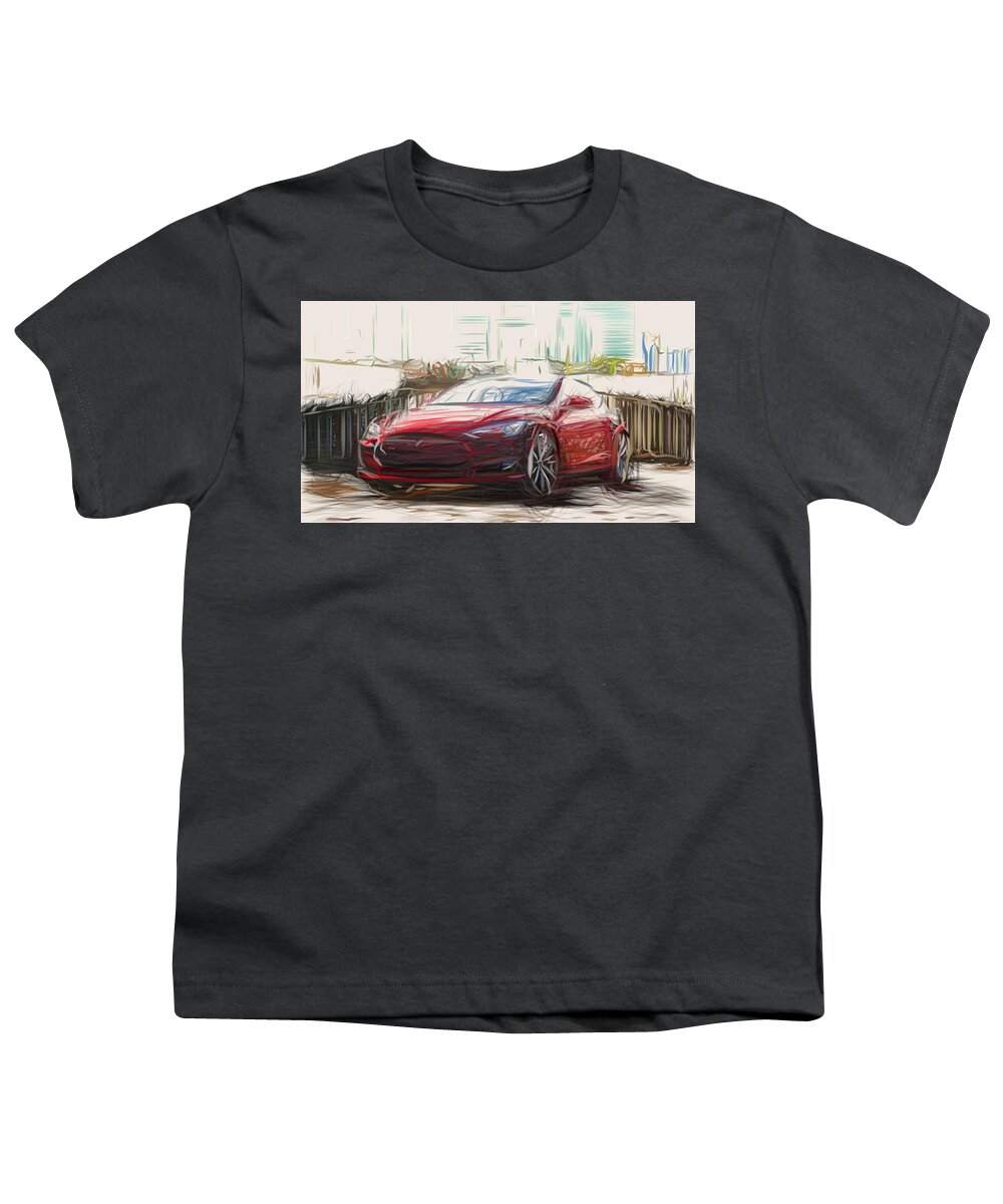 Tesla Youth T-Shirt featuring the photograph Tesla Model S Drawing #8 by CarsToon Concept