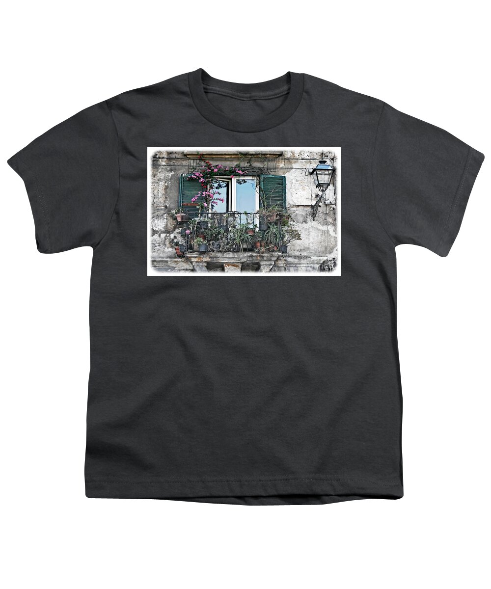 Window Box Youth T-Shirt featuring the photograph A Balcony in Palermo by David Birchall