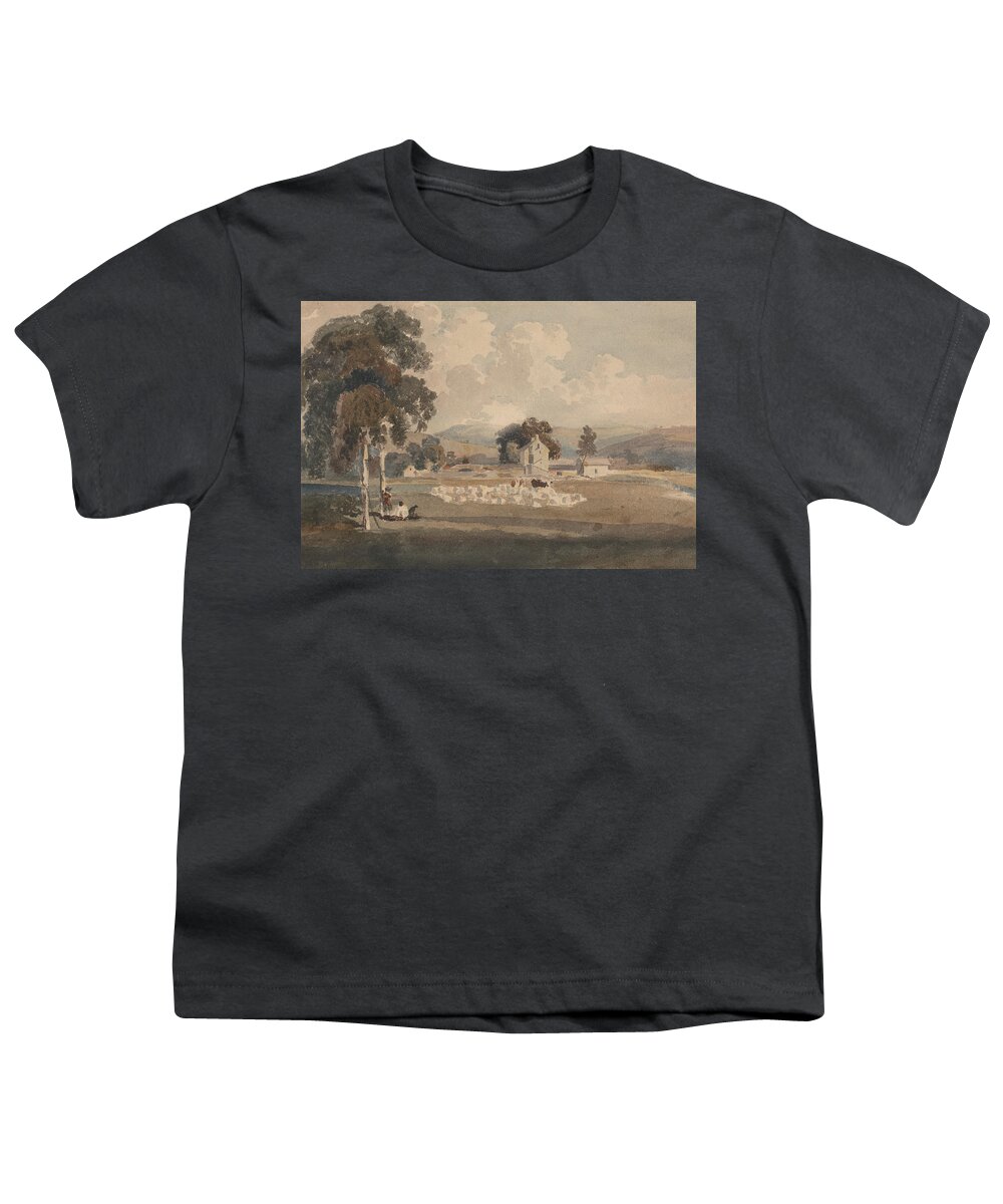 19th Century Art Youth T-Shirt featuring the drawing A Yorkshire Farm by Peter De Wint