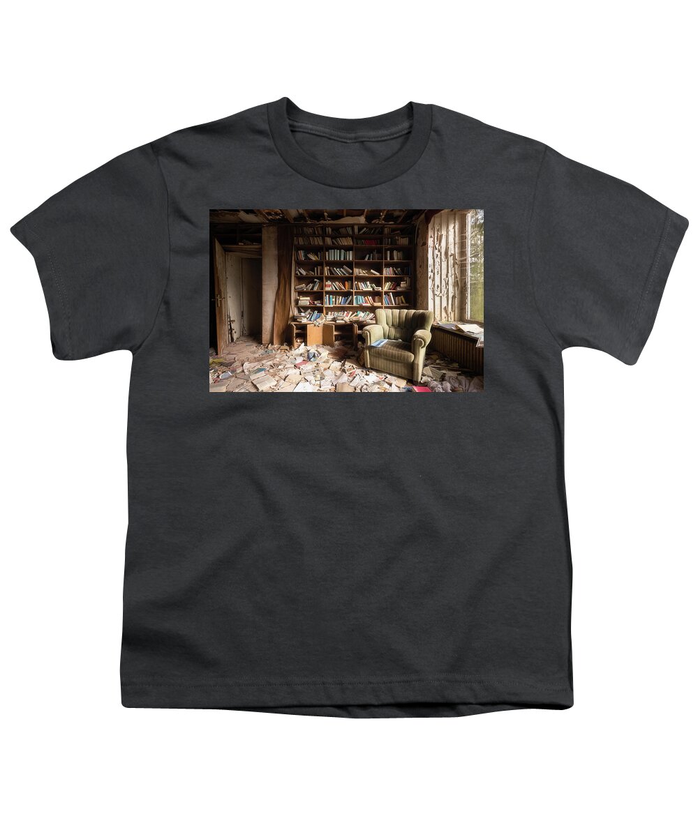 Abandoned Youth T-Shirt featuring the photograph Abandoned Reading Room by Roman Robroek