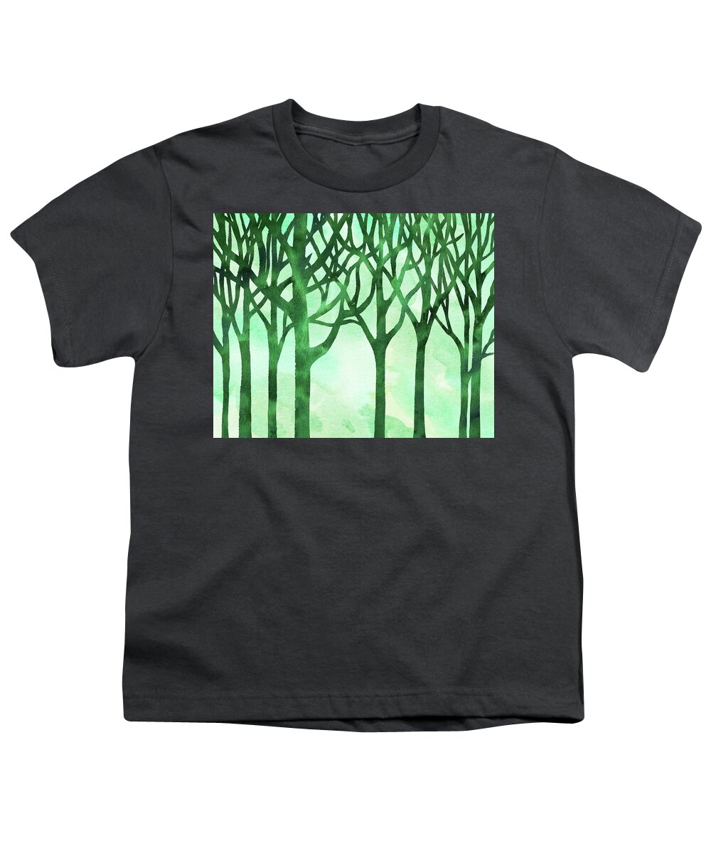 Abstract Youth T-Shirt featuring the painting Abstract Green Marble Watercolor Forest by Irina Sztukowski