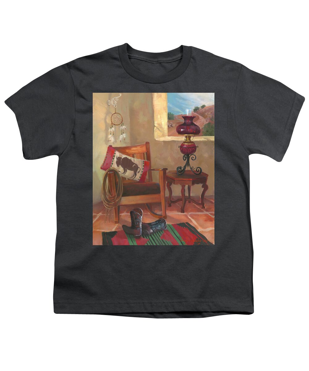 Western Art Youth T-Shirt featuring the painting Adobe Dreams by Carolyne Hawley